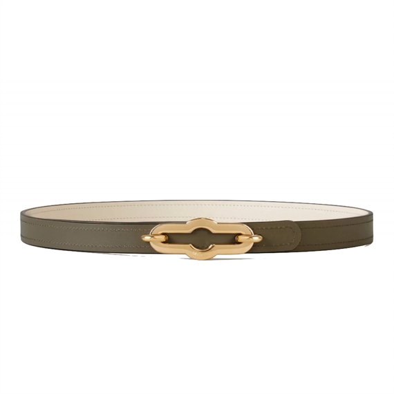 Mulberry Pimlico Reversible Thin Belt Eggshell & Linen Green High Gloss Leather